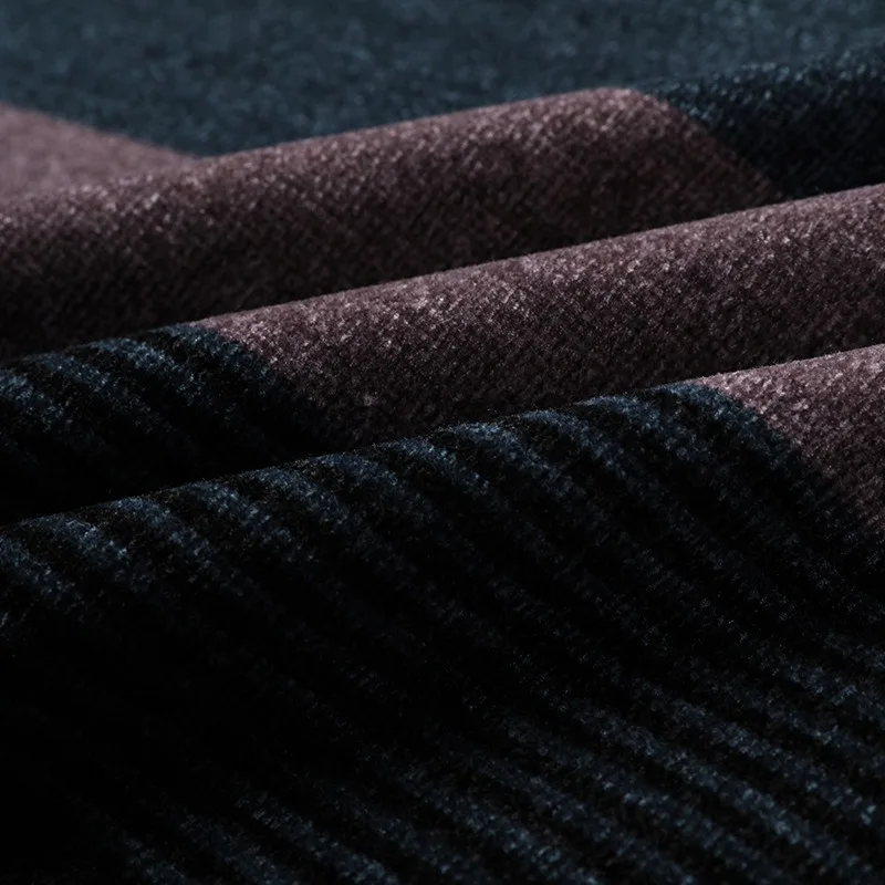 Pulôver de pelúcia gola redonda masculino, suéter solto de malha, espessado e quente, listras com cores contrastantes inferior, outono e inverno