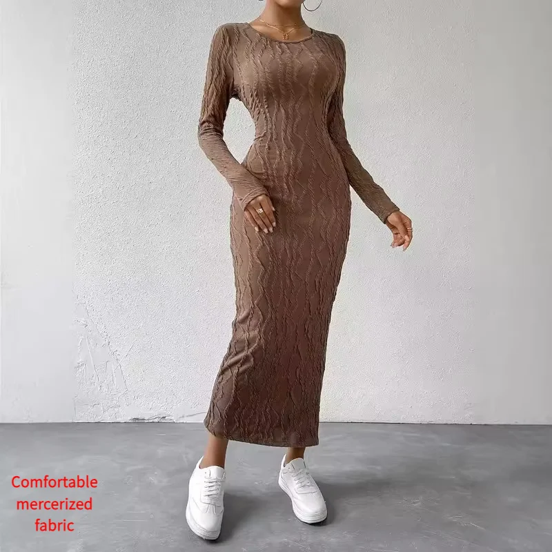 

2024 Autumn Winter Women New Crewneck Solid Color Split Rib Knit Dress Fashion Sexy Warm Slimming Solid Color Personality Skirt