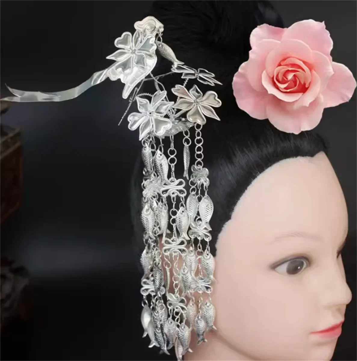 Palace style shaking hairpin, ancient Hanfu accessories, hair accessories, long flowing Su silver hairpin