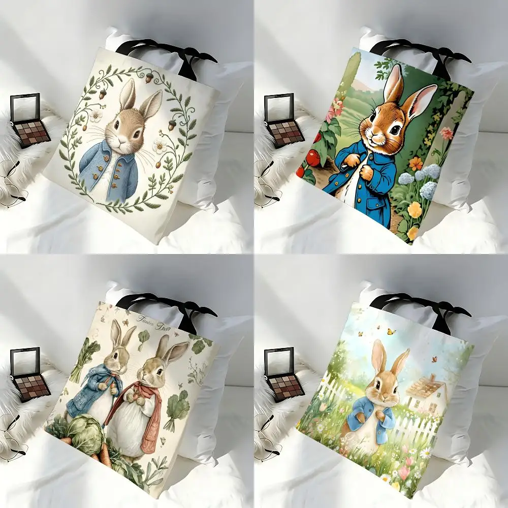 Storage Bags Versatile LargeCapacity Canvas Shoulder Bag Women's Casual Versatile Tote Bag Cartoon Character Cute-Peter Rabbit