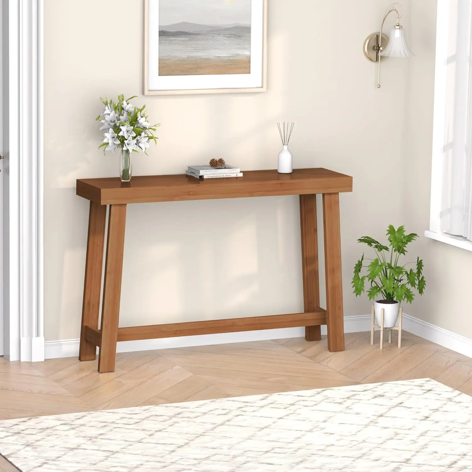 

Деревянный стол для прихожей 47,2 Консольный столик, узкий диван-стол с опорной балкой для входа, прихожей, гостиной, спальни,