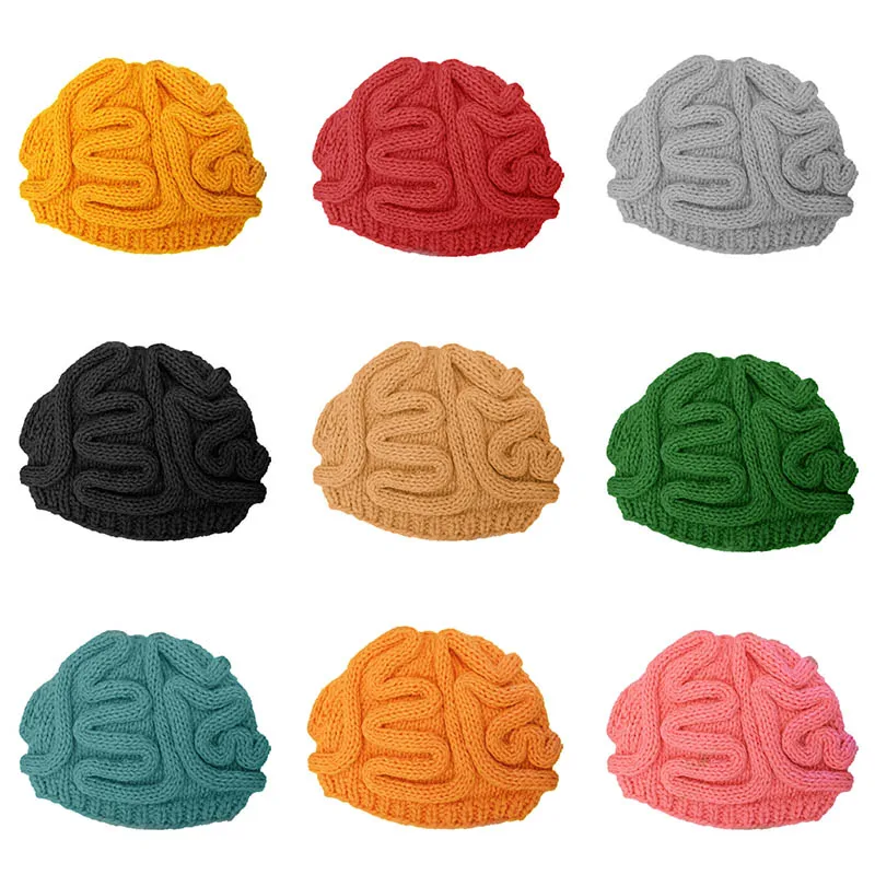 Brain Shaped Hat Hand Knitted Wool Hat Elastic Beanies Women Men Casual Party Hats Spoof horror brain Hat Winter 10 colors