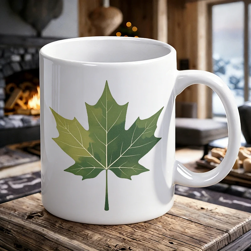 

Watercolor green maple leaf ceramic mug, coffee mug, milk mug, office tea cup, drinking cup, gift for friends, fade-resistant