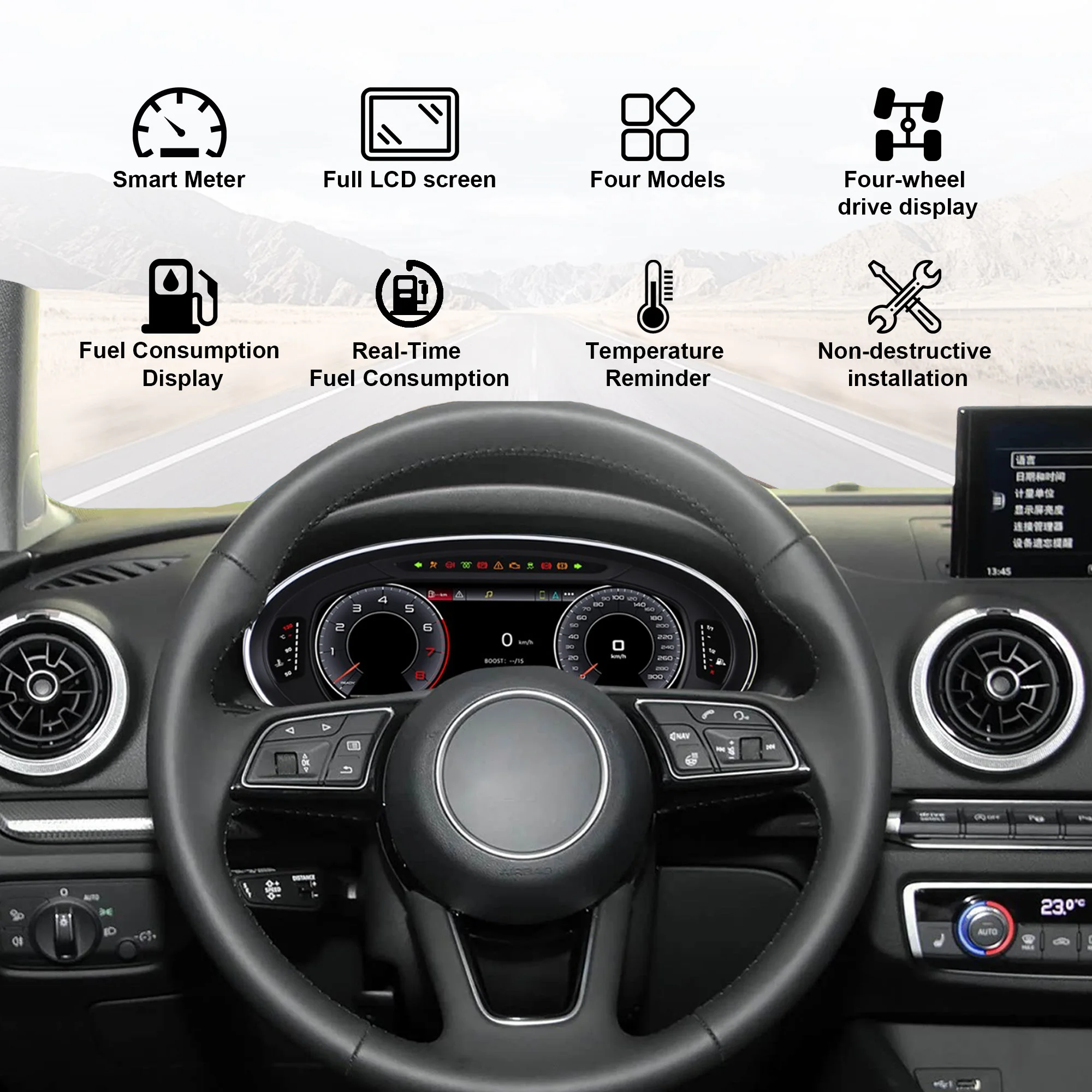 Digital Instrument Cluster For Audi A3 2014-2020 CarPlay Android Auto Speedometer, Dashboard, Gauge, 12.3'' HD Virtual Cockpit L view 4