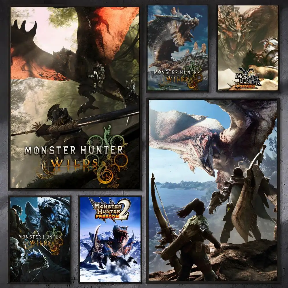M-monster Hunter Anime Poster Waterproof Sticky Wall Art Print For Bedroom Living Room Hallway Bar Home Decor