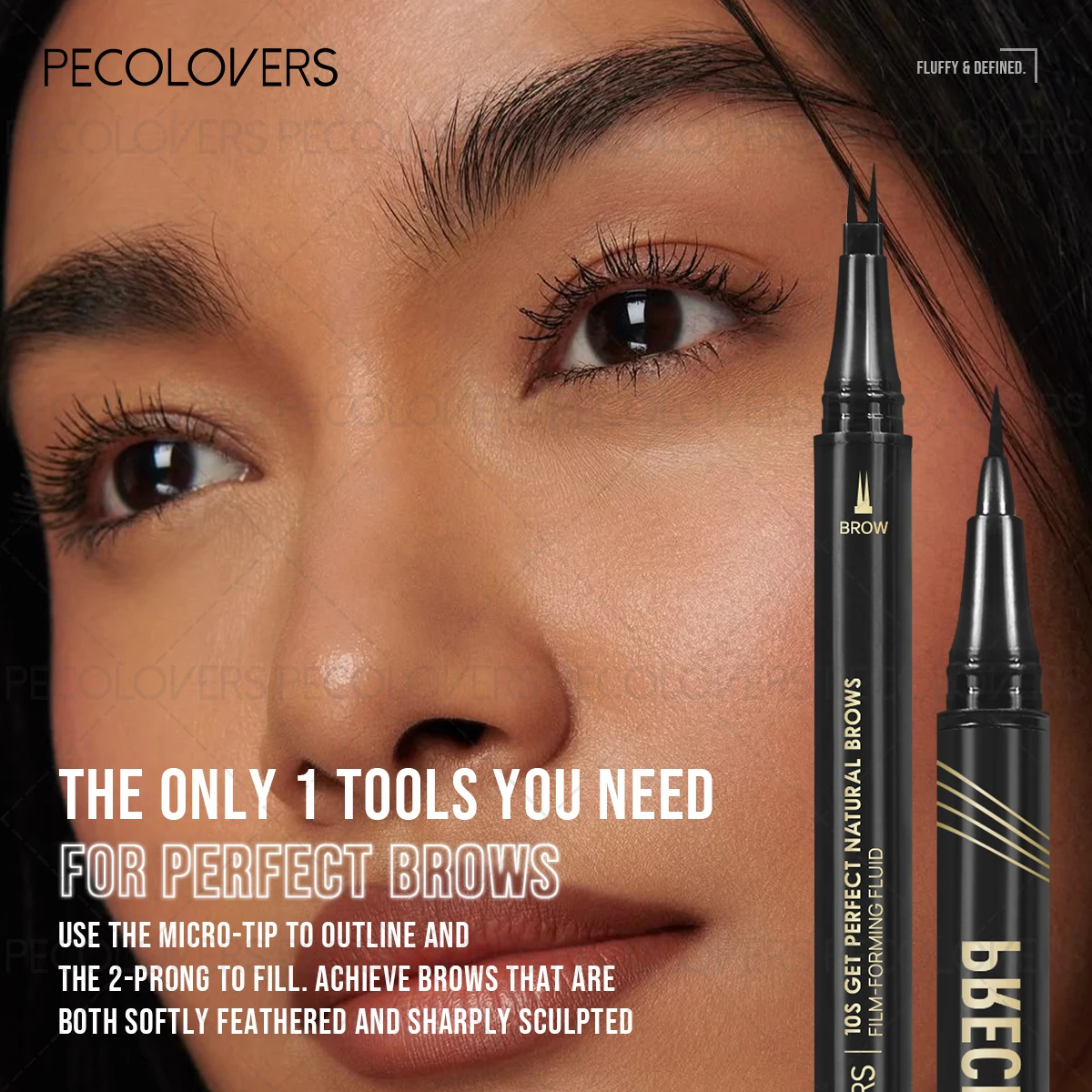 Delineador de ojos y lápiz de cejas ultrafino resistente al agua de doble punta: secado rápido, resistente al sudor, a prueba de manchas