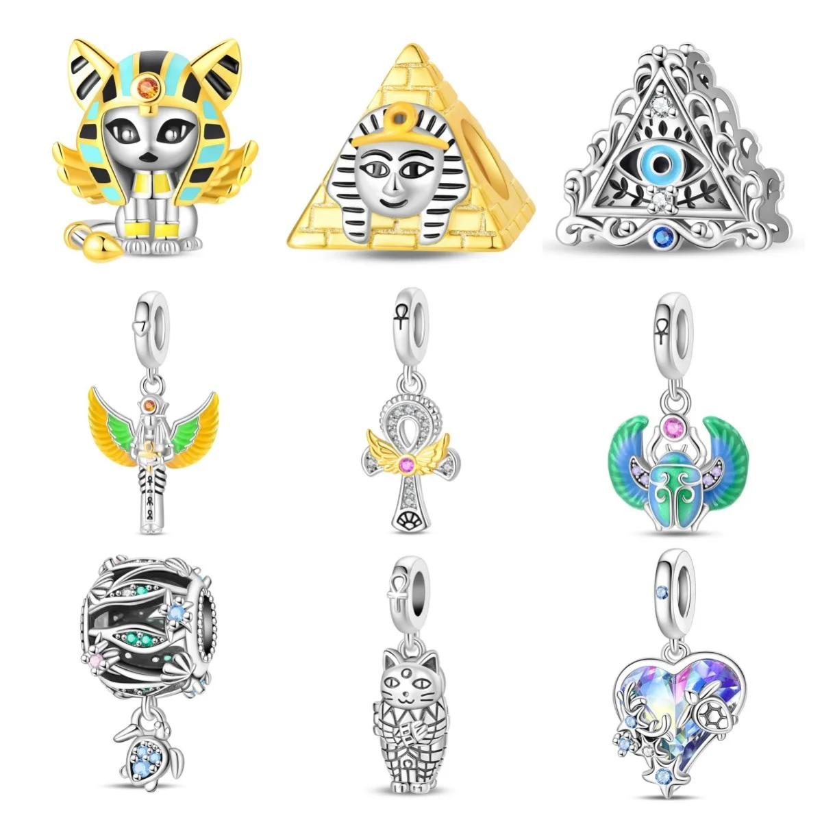 Factory stock Egyptian cat wings pendant beads jewelry accessory bracelet necklace copper plated silver export TK bestseller
