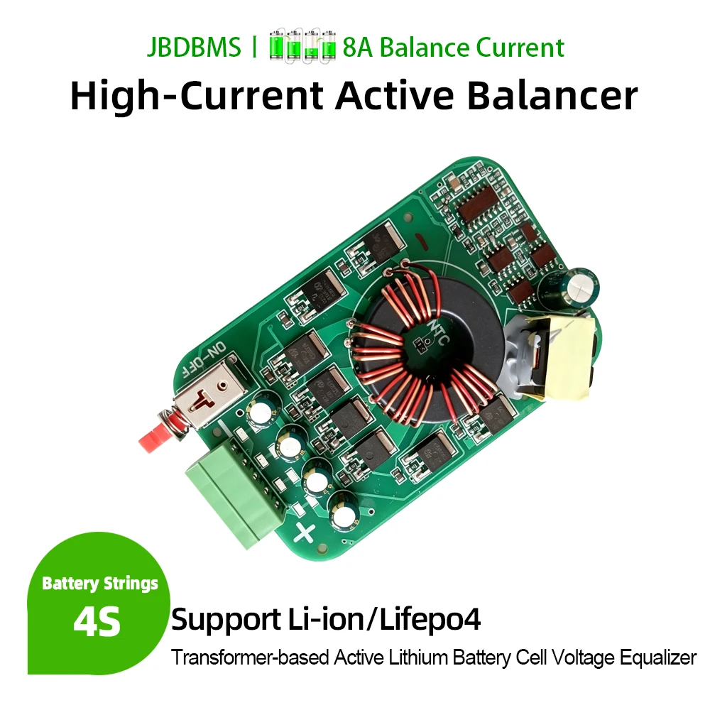 JBDBMS 4S 8A 0.005V Transformer-Based Active Lithium Battery Balancer High Current Voltage Equalizer support NMC LFP battery