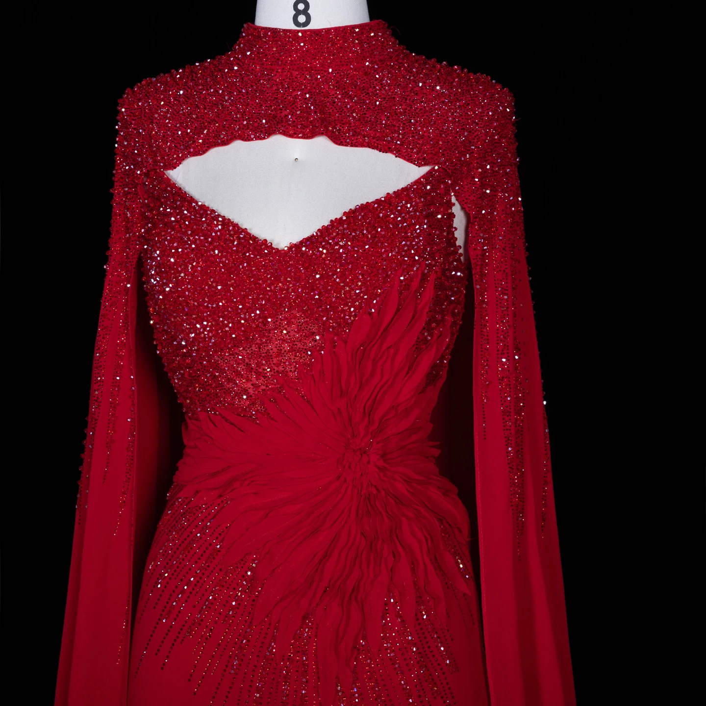 Sharon Said Abendkleider Luxuriöse Meerjungfrauen-Kleider mit V-Ausschnitt, Chiffon, Kristallen, Arabisch, Dubai, formelle Partykleider mit Umhang SS074 Maßanfertigung – Detail 24