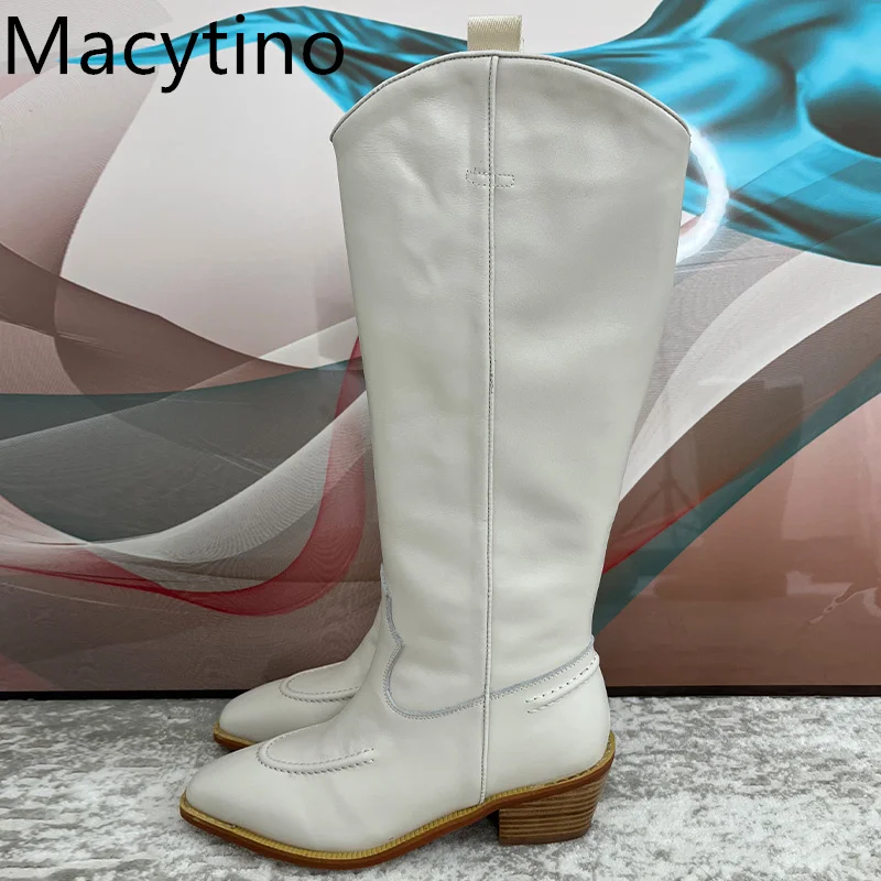 Fall/Winter 2024 New White Boots Women's Leather Fall/Winter Boots Vintage Tall Boots Fashion Boots