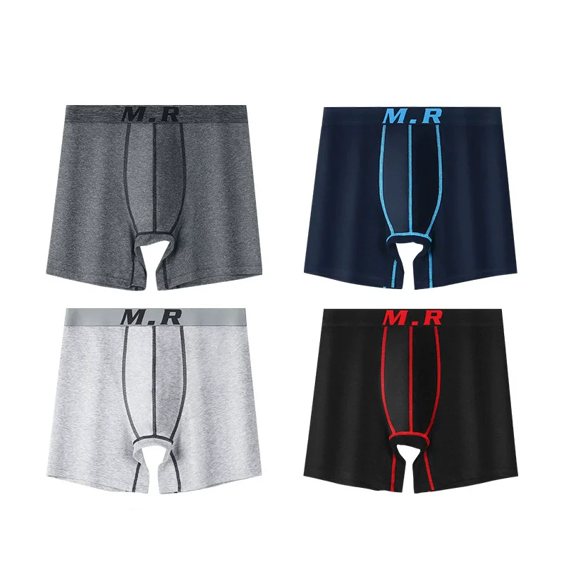 

4-Piece Set Of men's Solid Color Long Boxer Shorts Cotton Casual Sports Underwear Men's Breathable Underwear