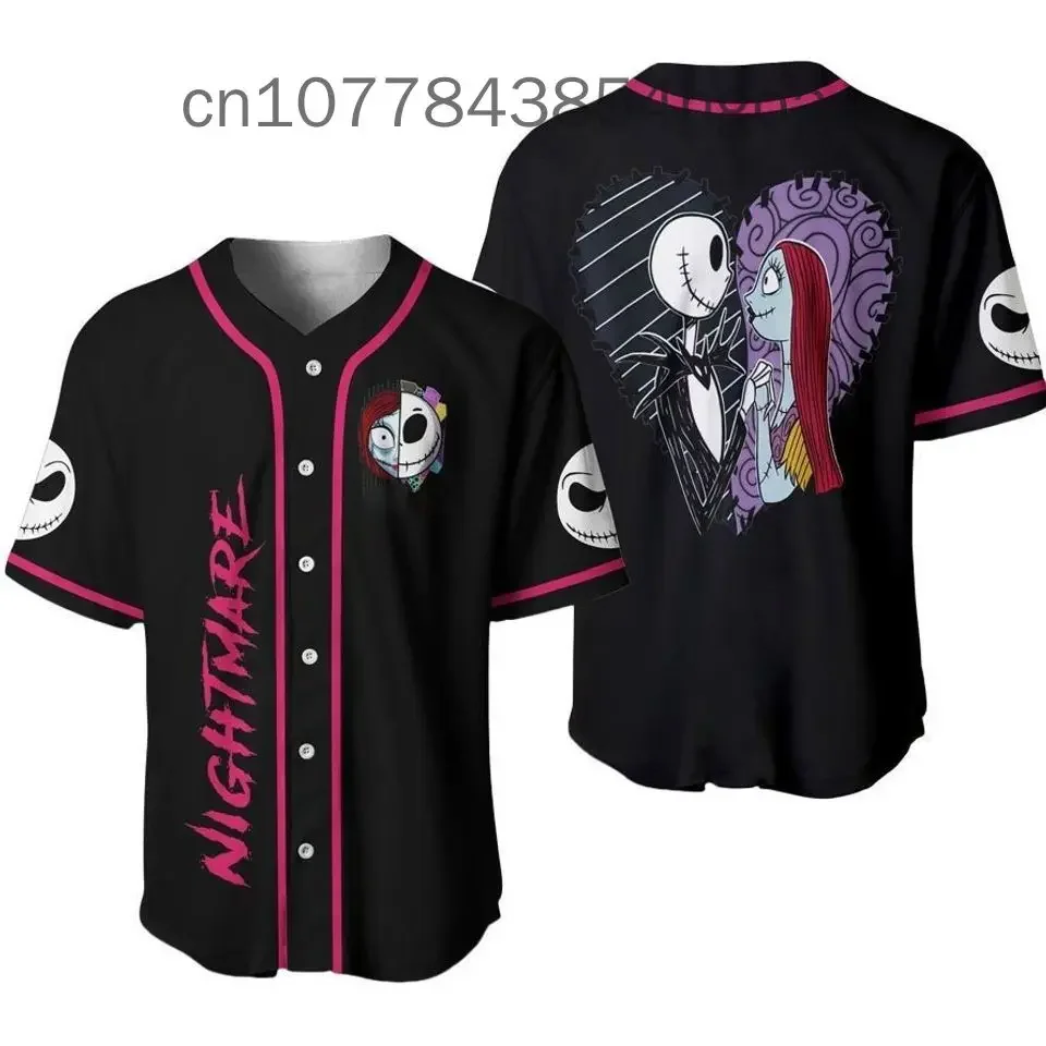 2024 Suumer New Jack Skellington And Sally Baseball Jersey Mens Women Custom Name Disney Baseball Uniform Casual Sports Shirt