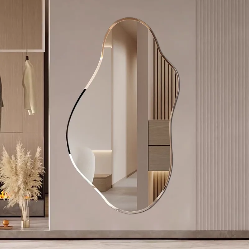 Nordic grinding beveled edge art non-punching entrance living room decorative mirror Led touch human body induction full-length