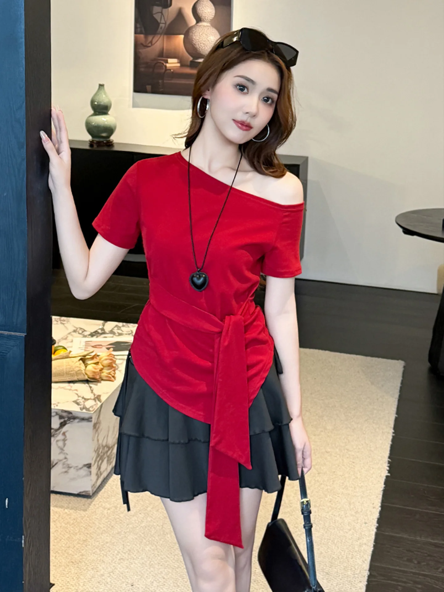 Koreanische Sle ort Sve Falten Rock Set frauen Faion Zwei-Stück Anzug Anti-Aging Sommer ular One-schulter Dr