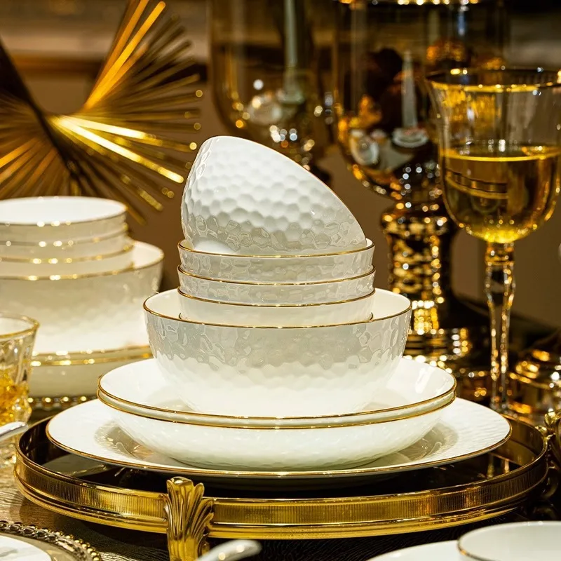 

Chinese premium ins household dishes set high value Phnom Penh bone china tableware set full set combination