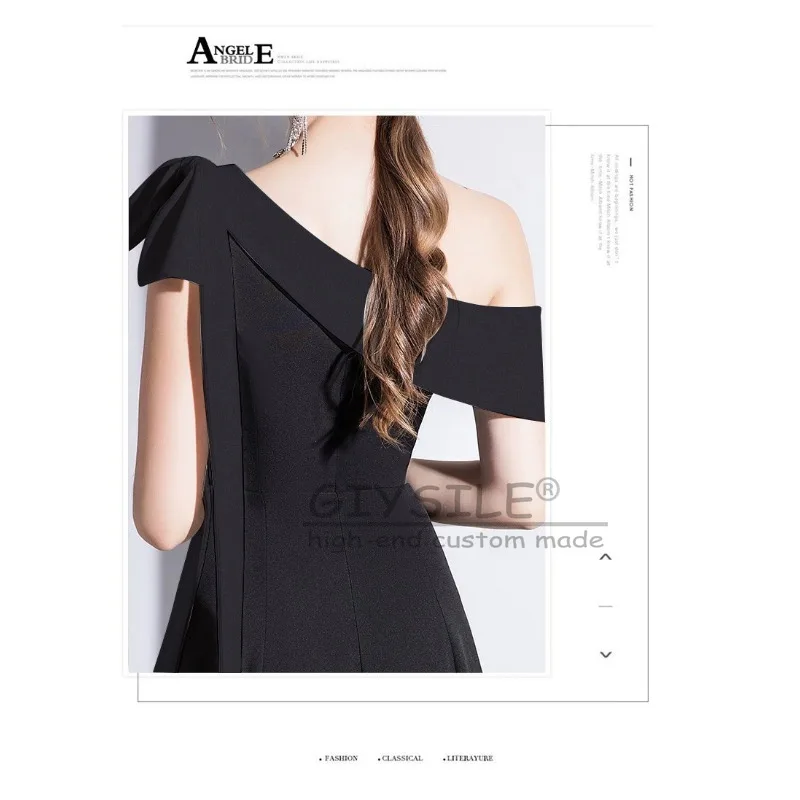 GIYSILE فستان سهرة أسود مخصص للنساء جديد بكتف واحد ومزاج اجتماعي مأدبة فستان زفاف يومي طويل نحيف #4