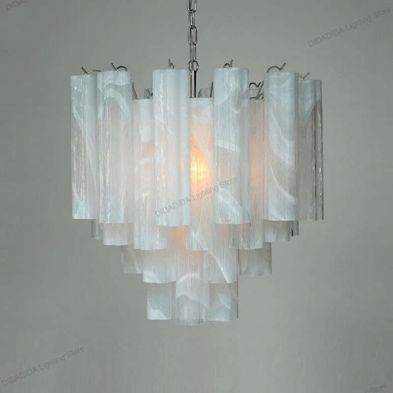 Nordic Murano Star Glass Tube Pendant Lamp Circular Frosted Multicolor Glass Stainless Steel Dimmable Lustre Lighting