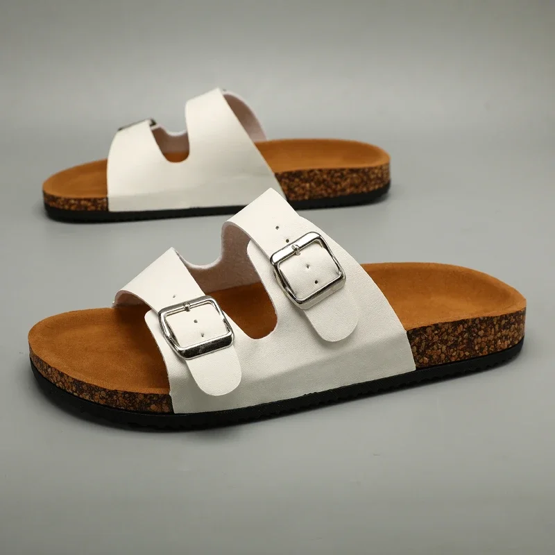 Summer men's shoes with cork soles, double buckles, versatile and trendy outdoor and indoor sandals, comfortable and refreshing