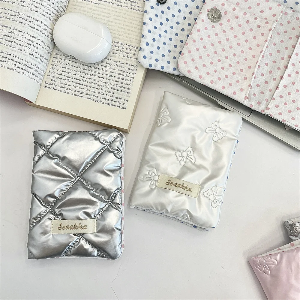 

Korean Pink Silver Passport Cover PU Multi-function Women Men Waterproof Passport Bag Cute Bow Pattern Card Holder Wallet