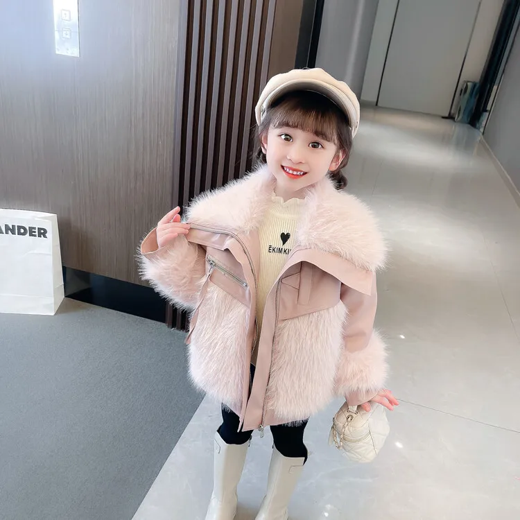 

2-15Y Children's fur coat winter parker cotton-padded jacket medium and long clothes for girls 90-150CM