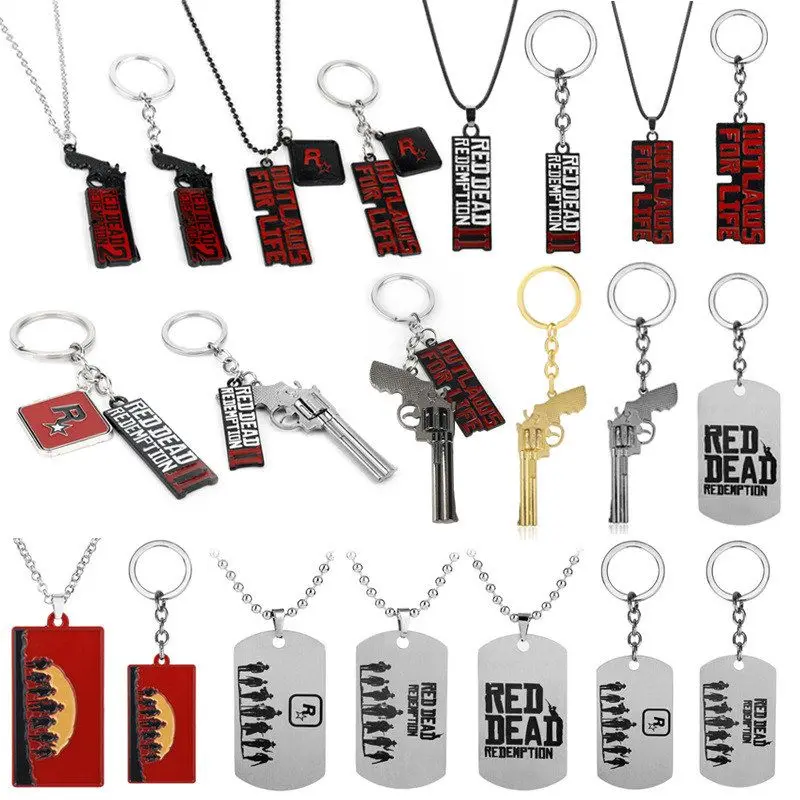 Red Dead Redemption 2 Keychain Model Revolver Weapon Necklace Wilderness Bounty  Cousin Large Pendant Accessory