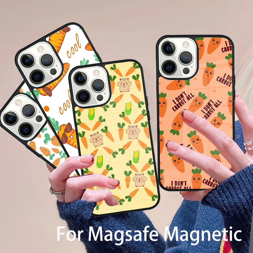 

Cute Cartoon Carrot Pattern Phone Case Magesafe Magnetic Wireless Charge Cover For IPhone 16 11 12 13 14 15 Pro Max Plus Mini