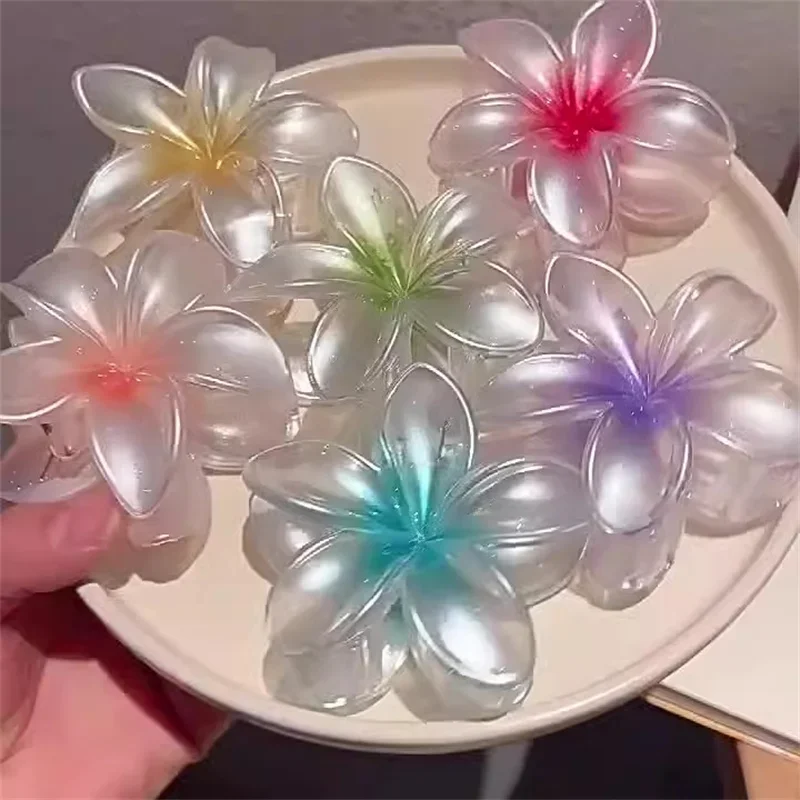 Transparent Egg Flower Hair Claws Clip Women Girls Sweet Acrylic Hairpins Summer Beach Hawaiian Headwear Hair Accessories Summer