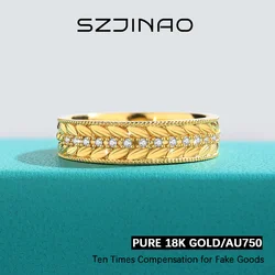 Genuine 100% 18K Gold Ring AU750 Moissanite Diamond Ring for Man Women Wedding Anniversary Engagement Gift High Jewelry