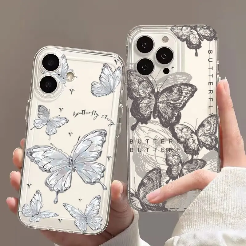 الحبر فراشة جراب هاتف ل Vivo V30 V27 V40 لايت V25 V23 V21E V20 V21 V23E V27E V29E Y200 V30E V20SE S16 S16E لينة واضحة غطاء