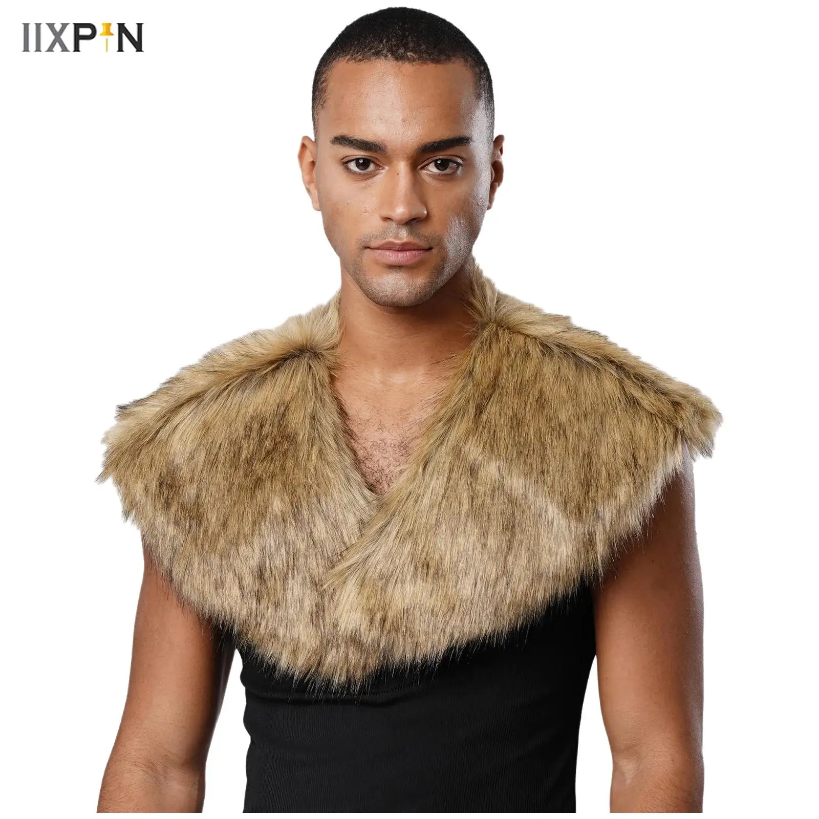 

Mens Medieval Viking Knight Warrior Faux Fur Shawls Shoulder Cape Collar Costume Accessory for Halloween Cosplay Carnivals Party