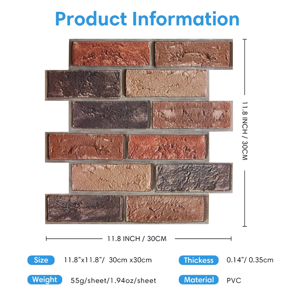 10/20pcs 3D Faux Brick Peel and Stick Wall Panels, Waterproof PVC Wall Stickers, Easy to Install, Home Wall Decor image 3