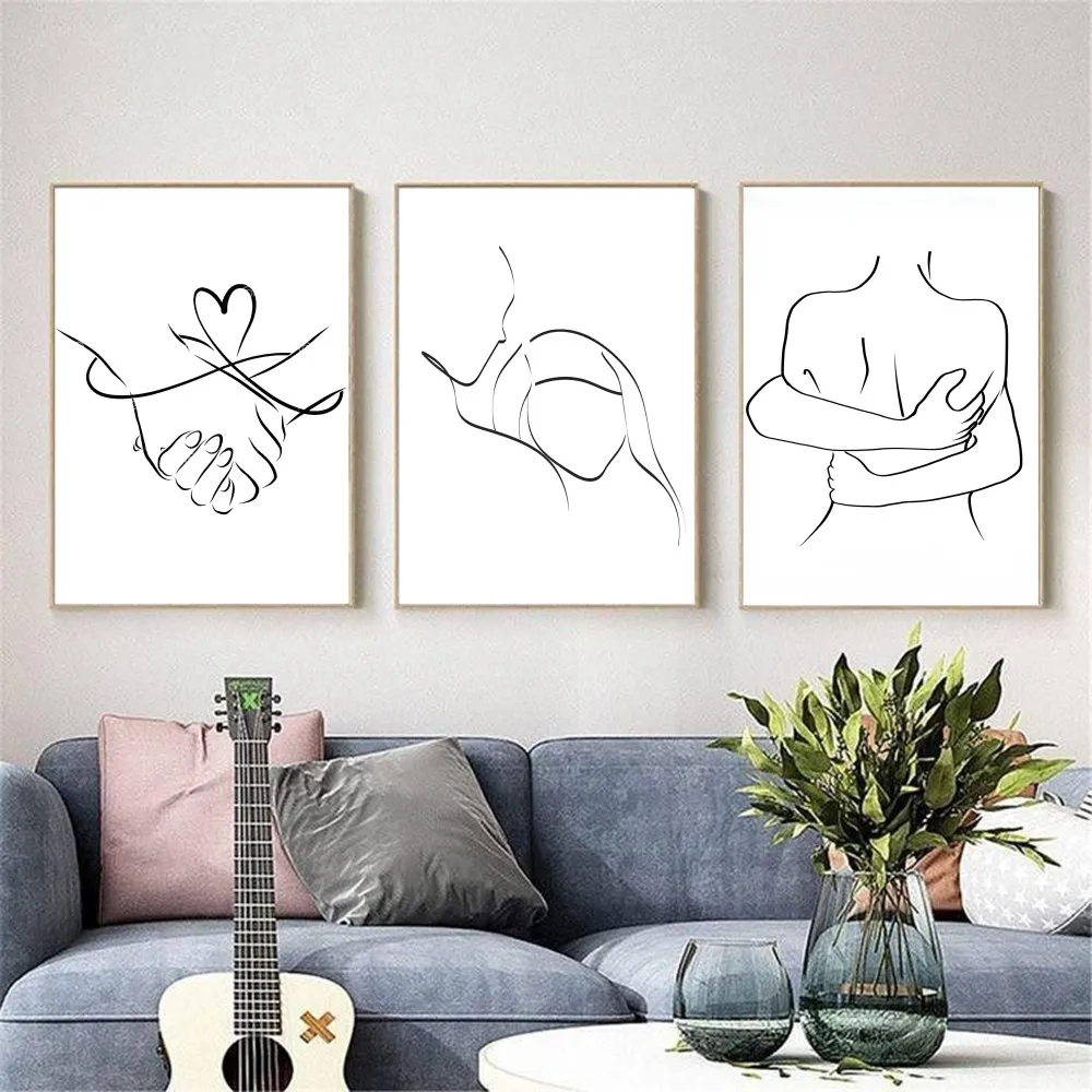 Black White Couple Line Self-adhesive Art Poster HD art sticky wall waterproof home living room bedroom bar aesthetic decoration