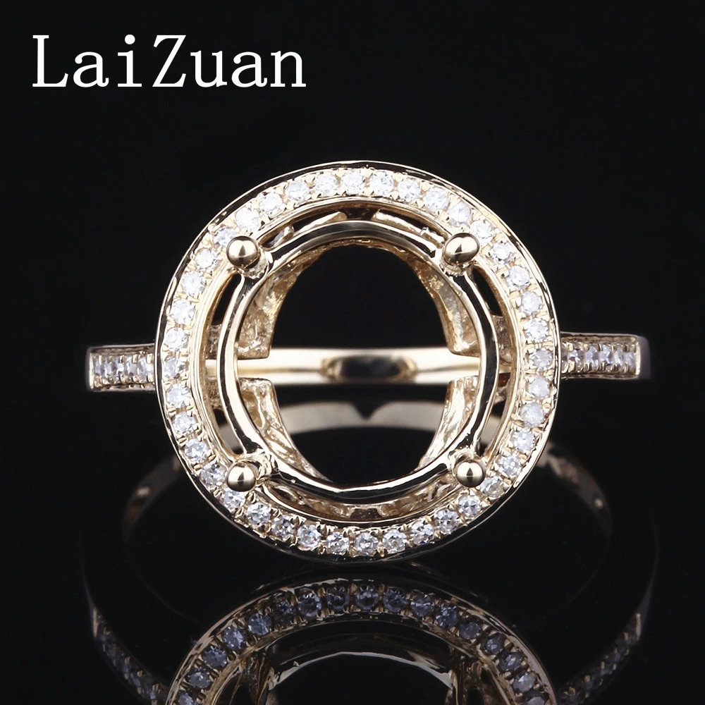 LaiZuan Round 10mm Solid 14K AU585 Yellow Gold Real Lab Grown Diamond Semi Mount Engagement Ring Women Wedding Trendy Jewelry