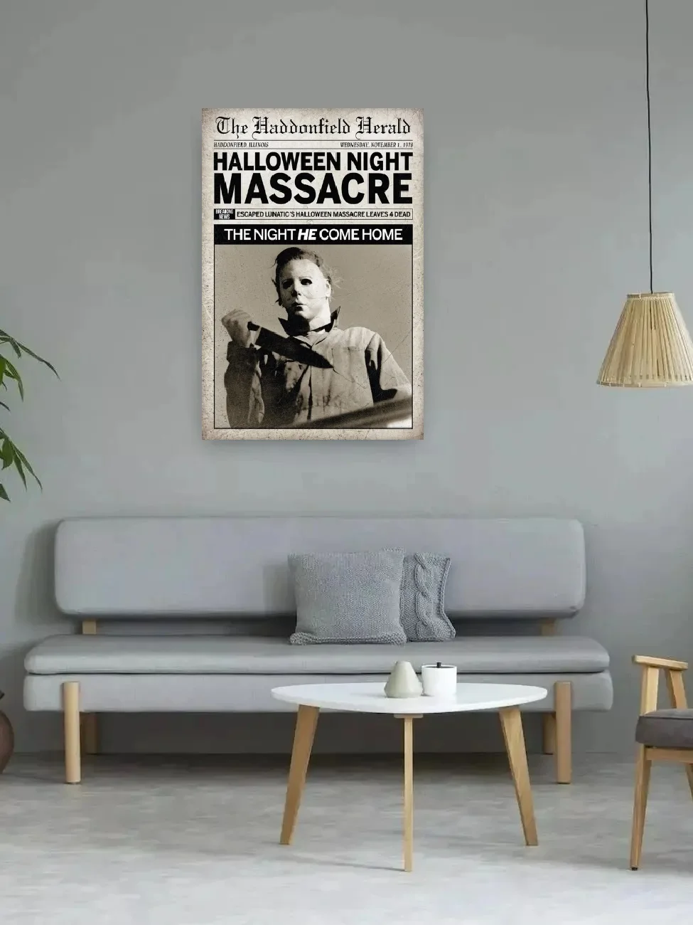 هالوين هادونفيلد هيرالد هالوين ليلة مذبحة مايكل مايرز ، صورة فنية طباعة ملصق حريري ، ديكور جدران المنزل #1