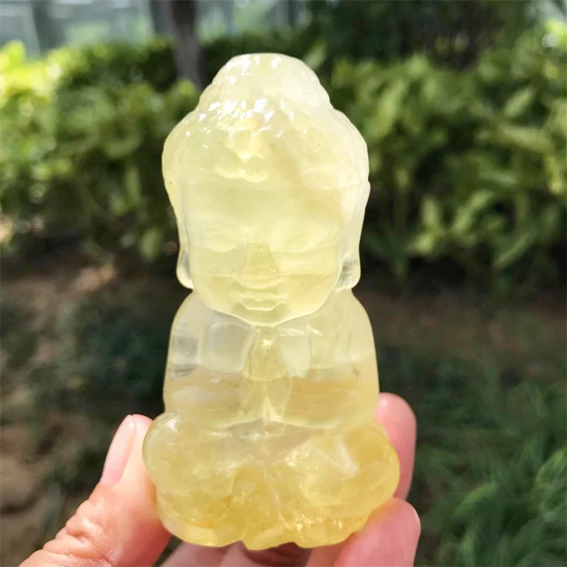 Natural Citrine Buddha Crystal Healing Carving Figurine Polished Fengshui Gemstones Sculpture Crafts Gift 8cm 1pcs