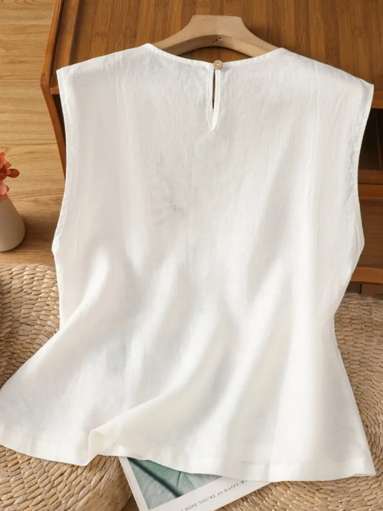 الرجعية المطرزة القطن الكتان Svel irt المرأة الصيف رقيقة ملابس خارجية السترة وسادة صغيرة irt القطن الكتان العلوي irt