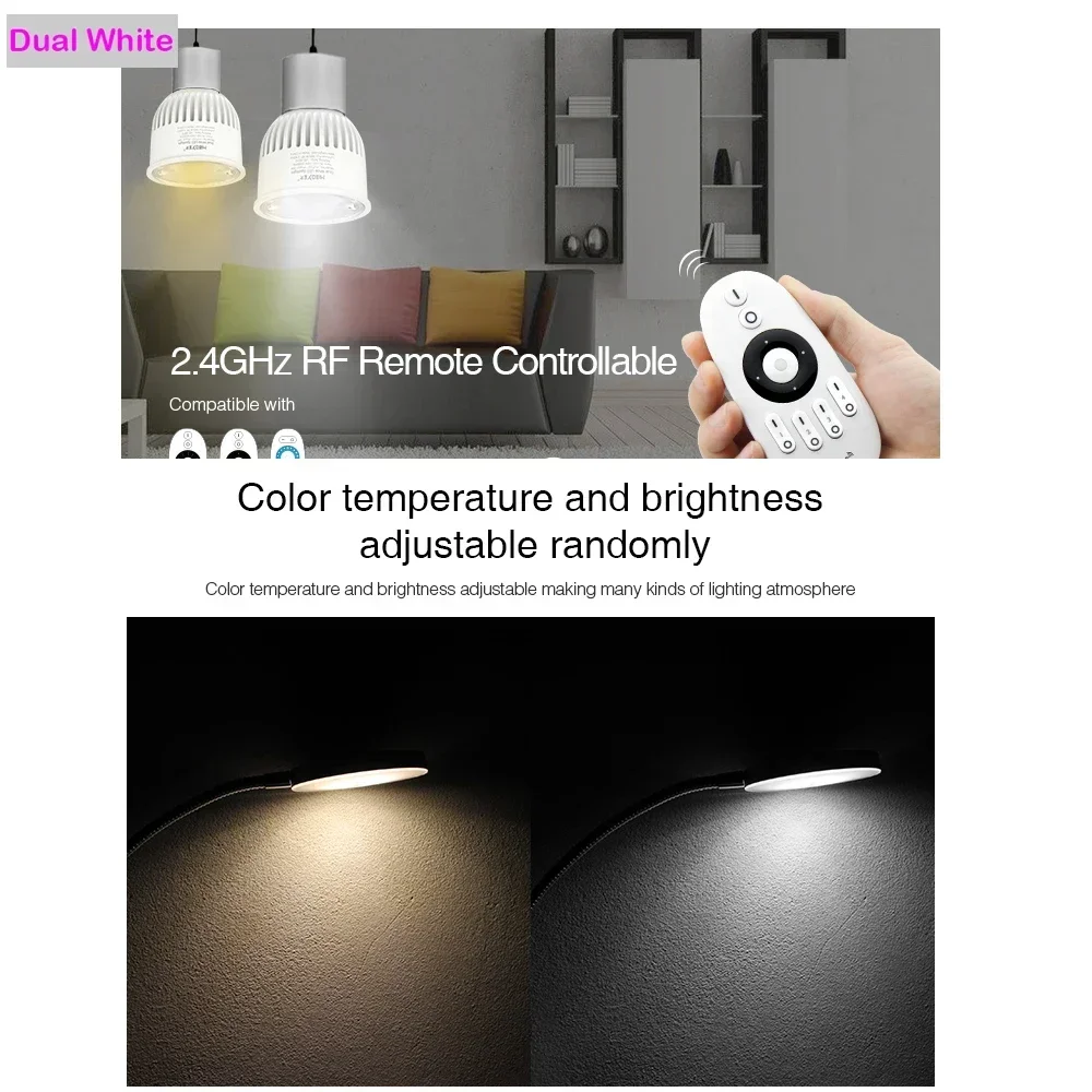 Ampoules LED Blanches pour Éclairage d'Nik, Projecteur Intelligent RGB + CCT, Télécommande 2.4G 110V 220V, FUT014 6W
