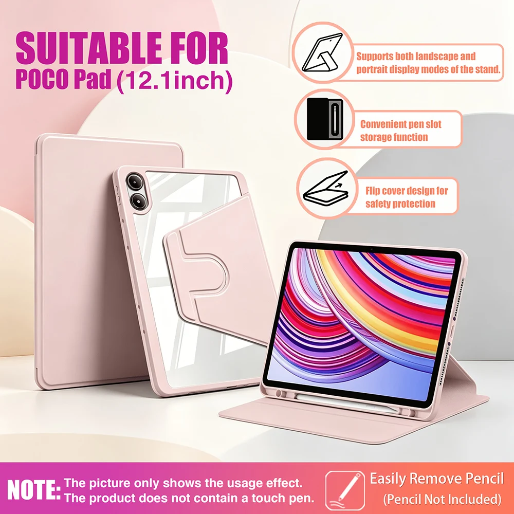 360° Rotating Protective Case For Xiaomi Poco Pad M1 12.1 inch 2025 Case Xiaomi Poco Pad 12.1 inch 2024 Smart Tablet Cases Cover