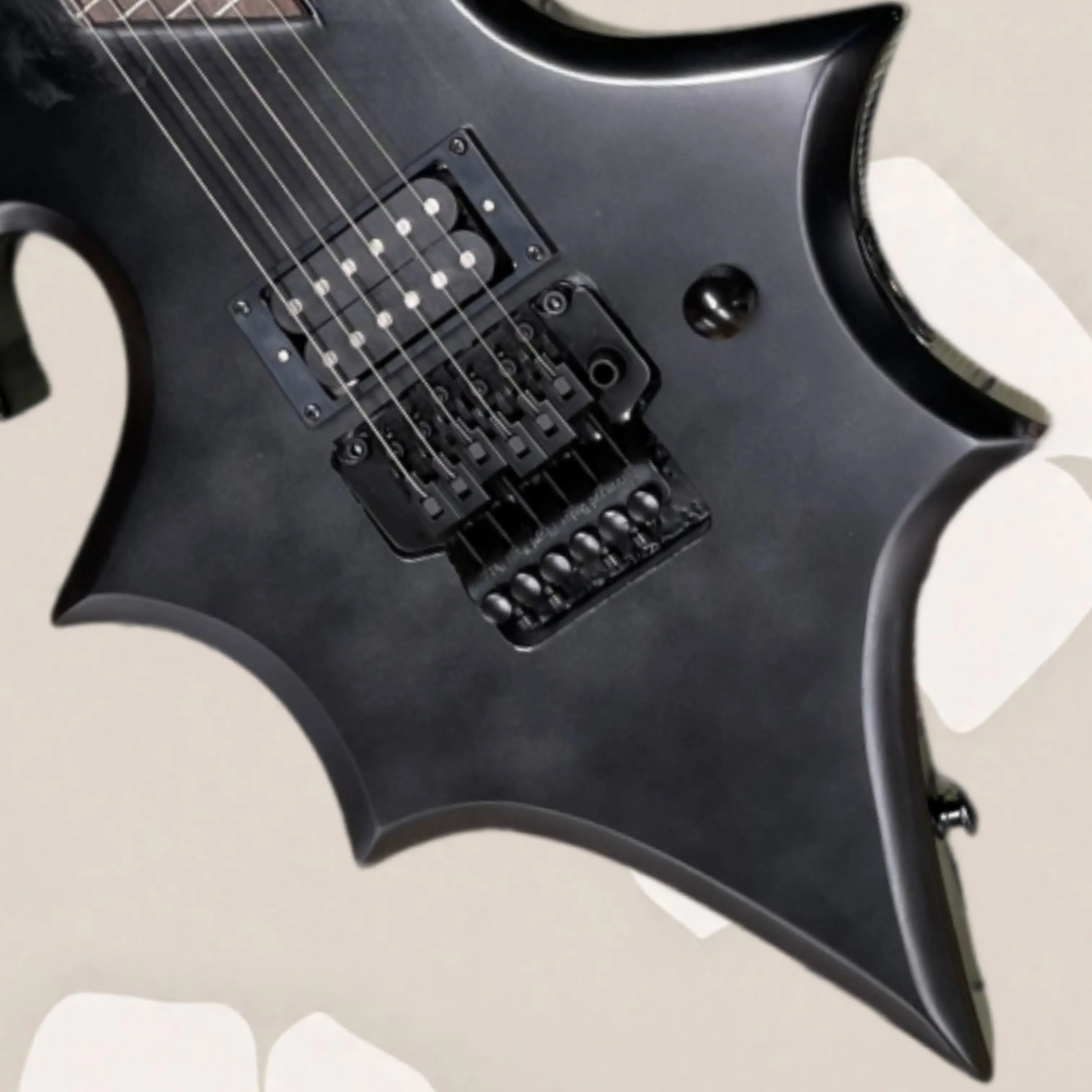 Matte Black Electric Guitar, 27 Frets Angular Art Contour Guitars, Instrument for Heavy Style Playing & Collection Guitarra