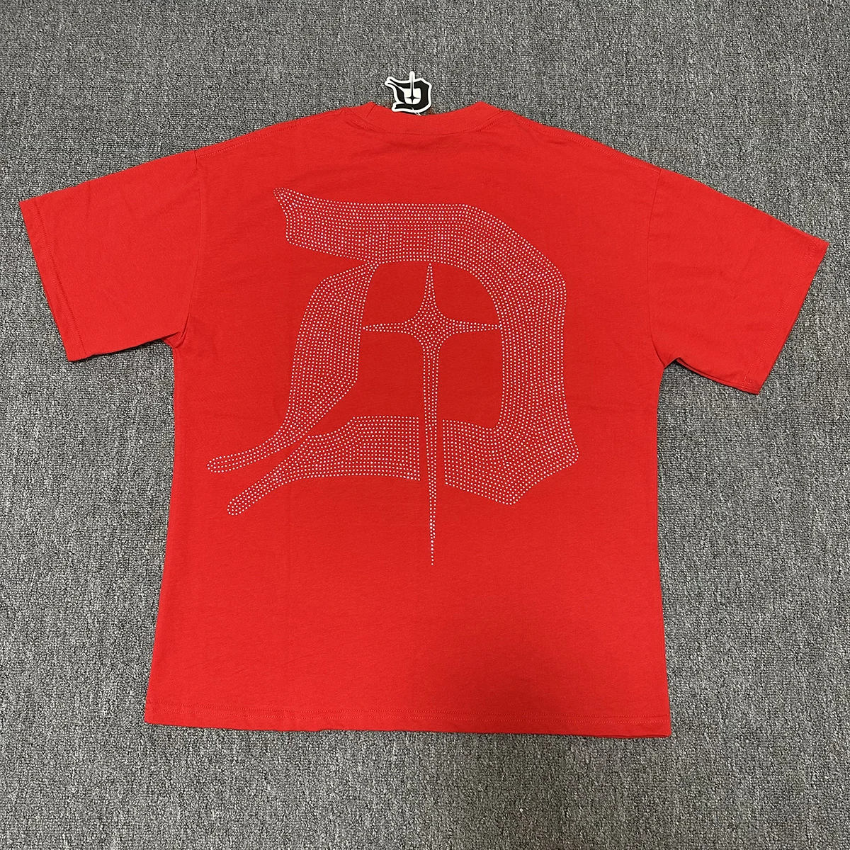 New Fashion Shinning Rhinestone Washed Short Sleeve Tshirts for Men and Women Crew Neck Hot Drill Cotton Top Tees Oversized