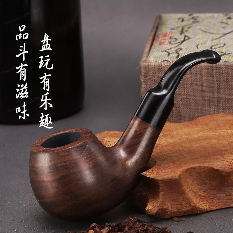 For Old-fashioned Handmade Ebony Pipe 9MM Filter Mouthpiece Log Waxed Pipe
