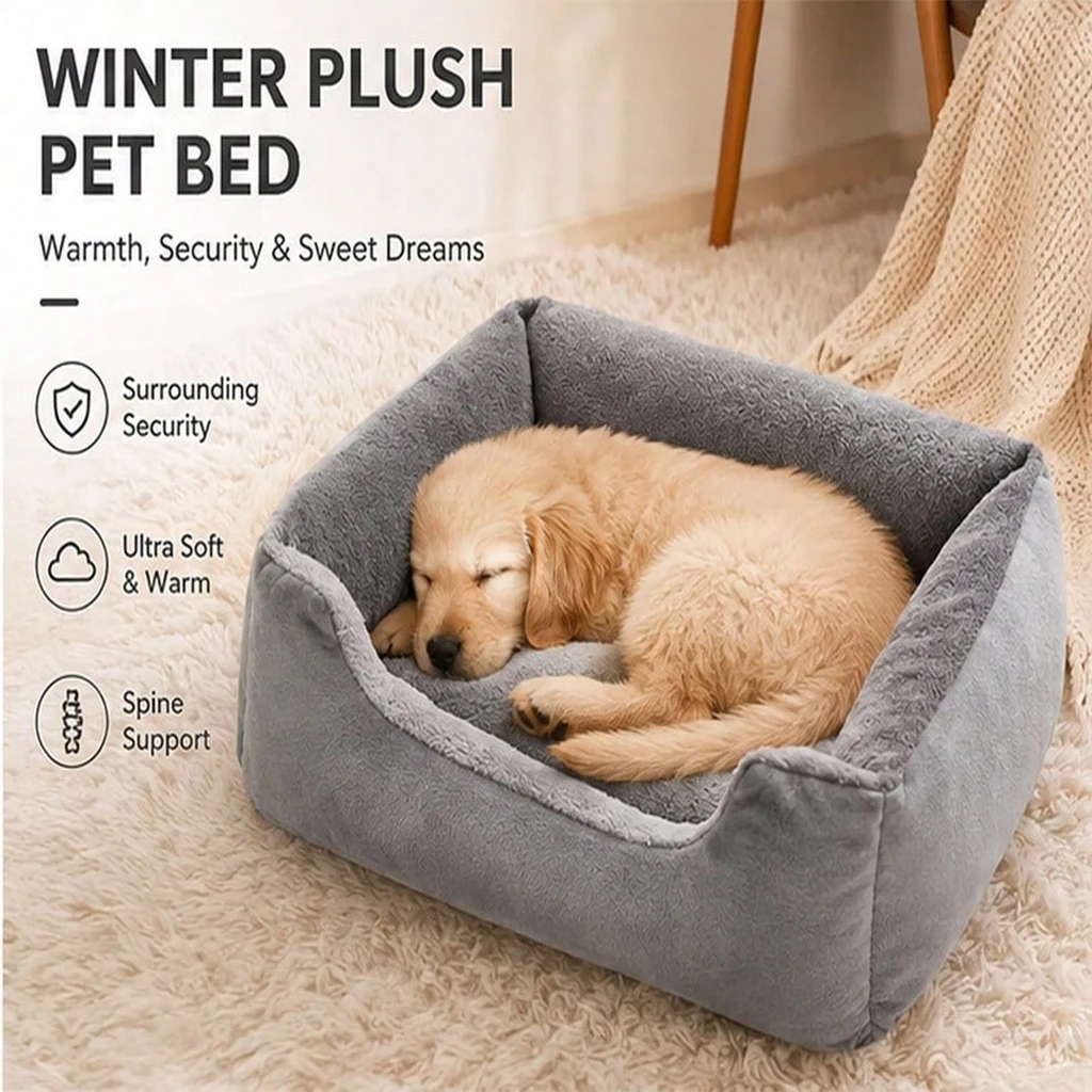Warm Plush Orthopedic Pet Bed with Raised Edges