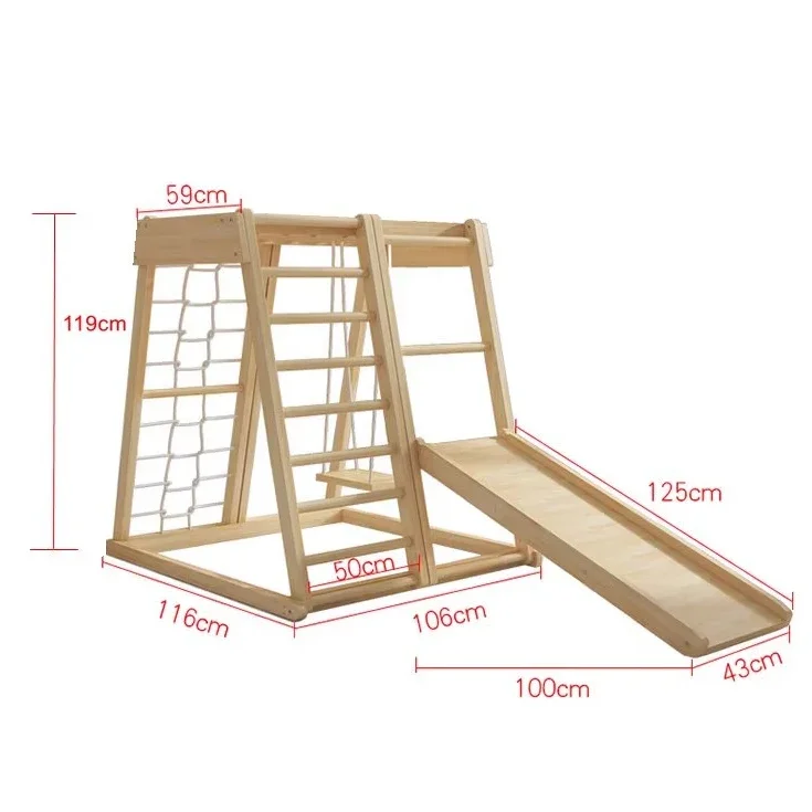 Wholesale Wooden Montessori Playground Kids Outdoor Climbing Frame With Slide And Ladder