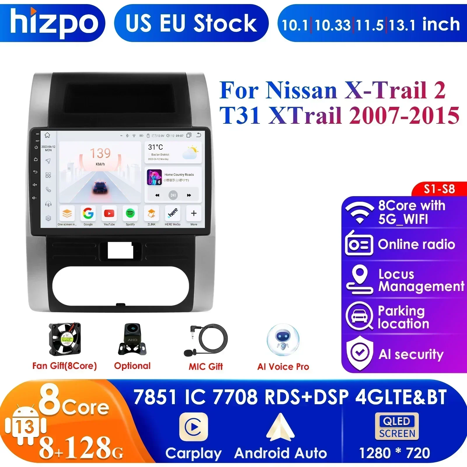 

Hizpo 10.1'' Android Car Radio for Nissan X-Trail T31 X-Trail-X-Trail 2007 -2015 GPS Carplay 4G WIFI 7862 Car Intelligent Player