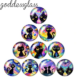 New Colorful planets Black Cat Cute 10pcs 12mm/18mm/20mm/25mm Round Photo glass cabochon demo flat back Making findings