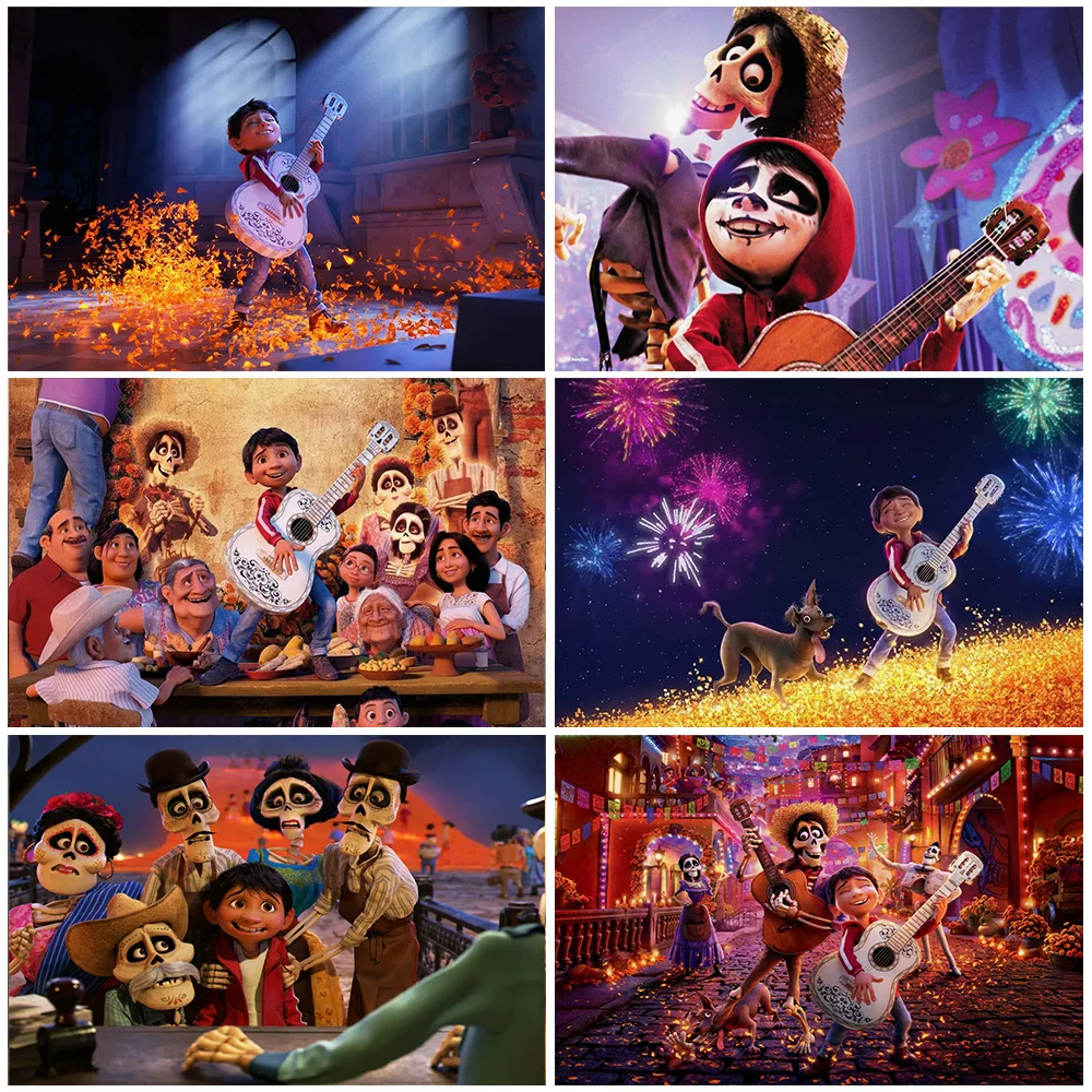 

Coco Day of the Dead Halloween Theme Backdrop Party Decoration Skeleton Boy And Music Background Baby Shower Supplies Child Gift