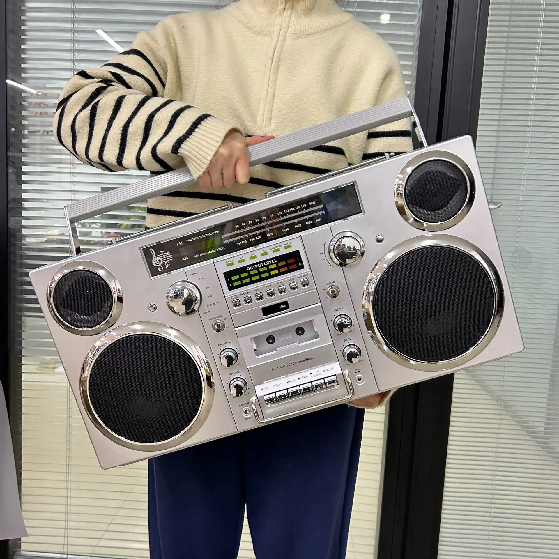 Vintage Boombox Audio Player Support CD Cassette Tape FM Radio Bluetooth Speaker Karaoke Portable Stereo Sound System