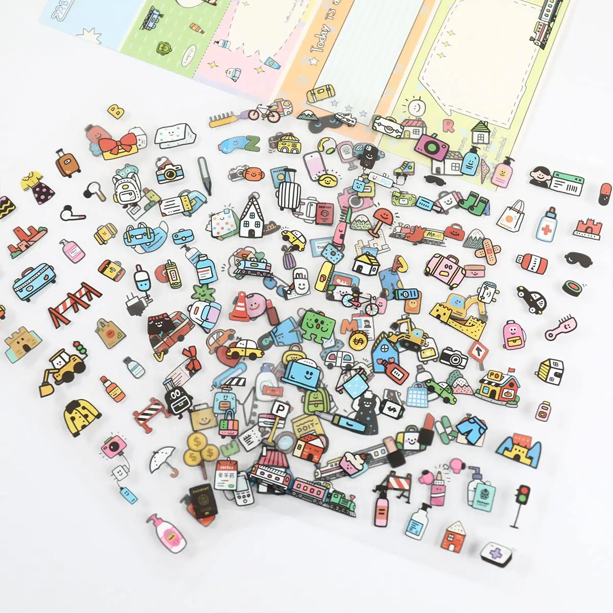 4-Pack of Ultra-Mini Cartoon Stickers, Graffiti Style, Small Patterns of Everyday Items and Vehicles, Decorative Stickers for Journals, Suitable for Journal Collages and Phone Case Decorations