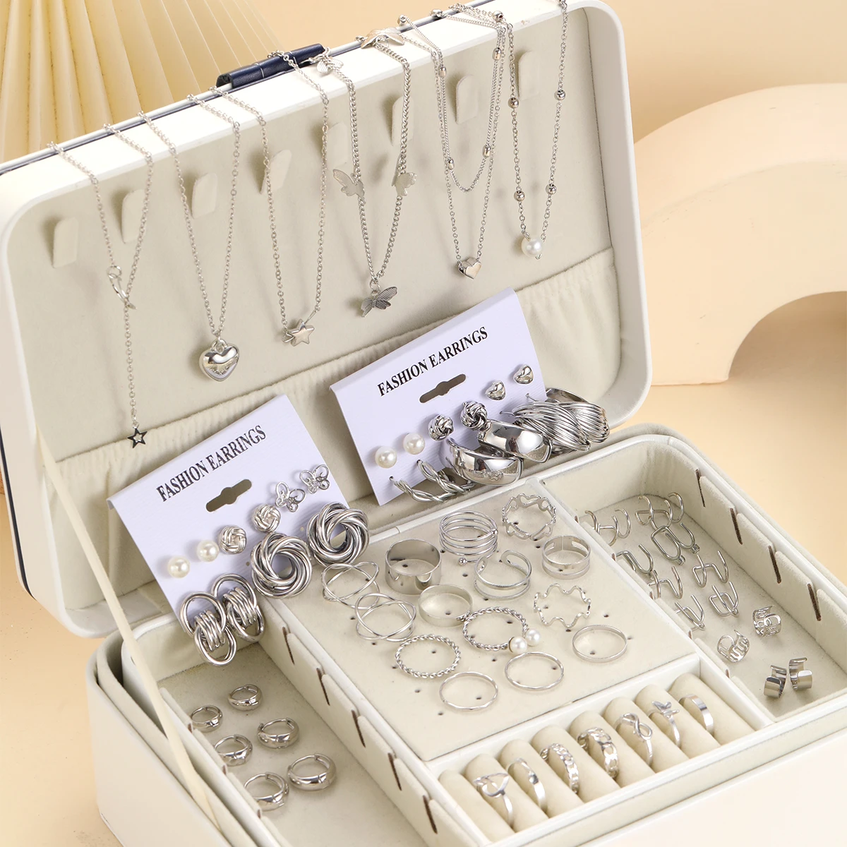 67Pcs/Set Wide Face Earring Necklace Ring Sets For Women Elegant Pearl Heart Butterfly Star Jewelry Sets Party Girls Accessories