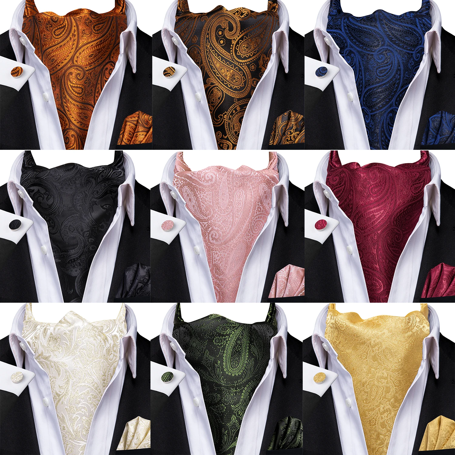 

Men's Ascot Fashion Luxury Paisley Jacquard Scarf Set Cravat Cufflinks, Handkerchiefs Suitable for Daily Casual Outing
